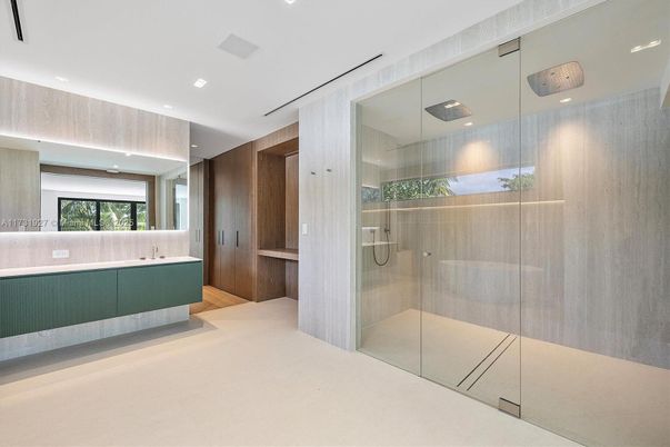 Bathroom, Glass Shower, Interior, Recessed Lighting