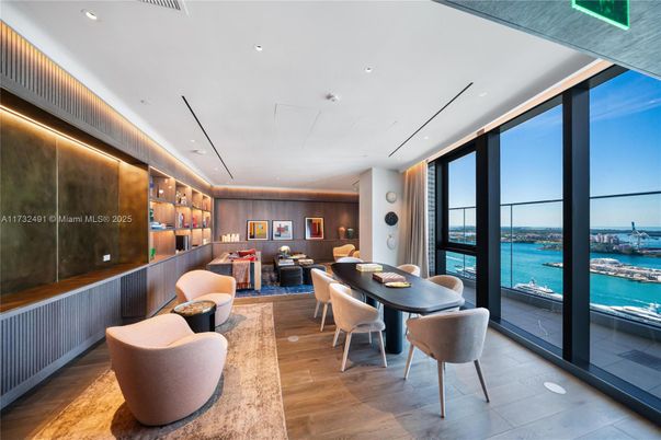 Dining room, Interior, Living room, Recessed Lighting, Water, Wood Texture Flooring