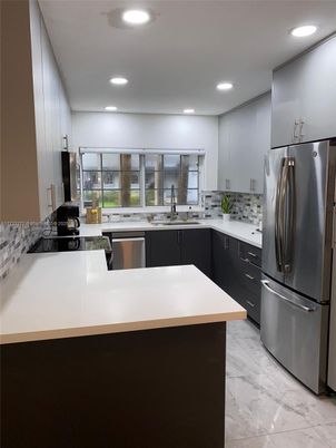 Interior, Kitchen, Marble, Recessed Lighting, Stainless Steel Appliances