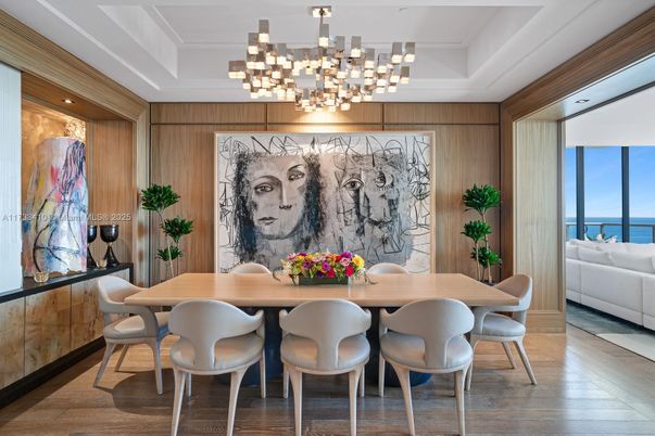 Chandelier, Dining room, Interior, Water, Wood Texture Flooring, Wooden Walls