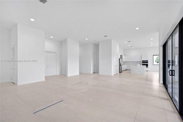 Empty room, Interior, Kitchen, Marble Walls, Recessed Lighting
