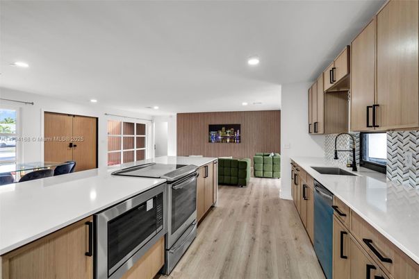Interior, Kitchen, Recessed Lighting, Wood Texture Flooring