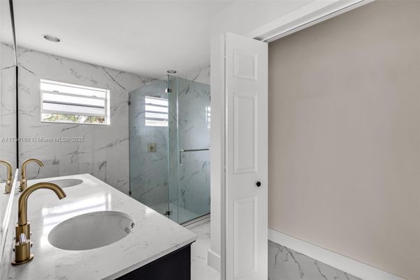 Bathroom, Glass Shower, Interior, Marble, Marble Walls, Recessed Lighting