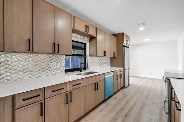 Interior, Kitchen, Recessed Lighting, Wood Texture Flooring