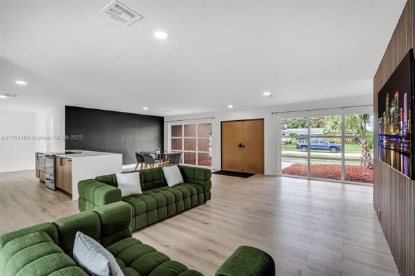 Dining room, Interior, Kitchen, Living room, Recessed Lighting, Wood Texture Flooring