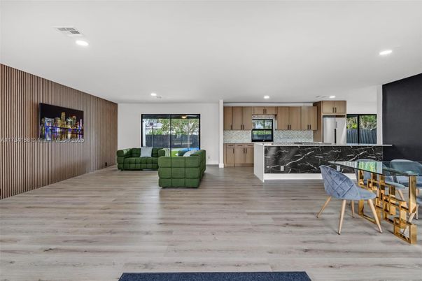 Interior, Kitchen, Recessed Lighting, Wood Texture Flooring