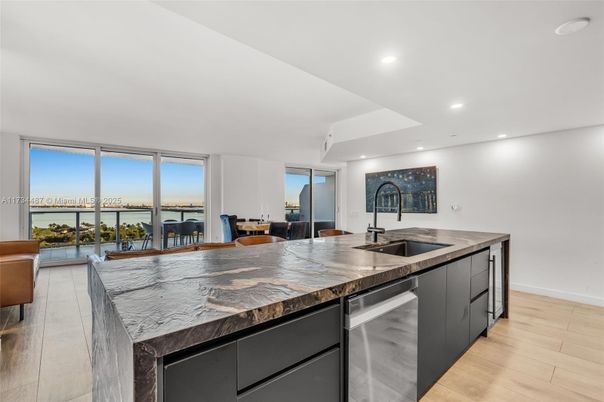 Dining room, Interior, Kitchen, Recessed Lighting, Water, Wood Texture Flooring