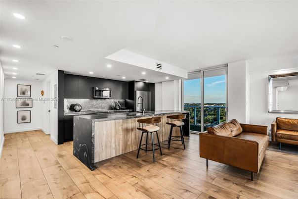 Interior, Kitchen, Living room, Recessed Lighting, Stainless Steel Appliances, Wood Texture Flooring