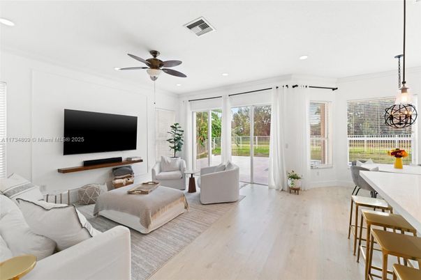 Interior, Living room, Pendant Lights, Recessed Lighting, Wood Texture Flooring