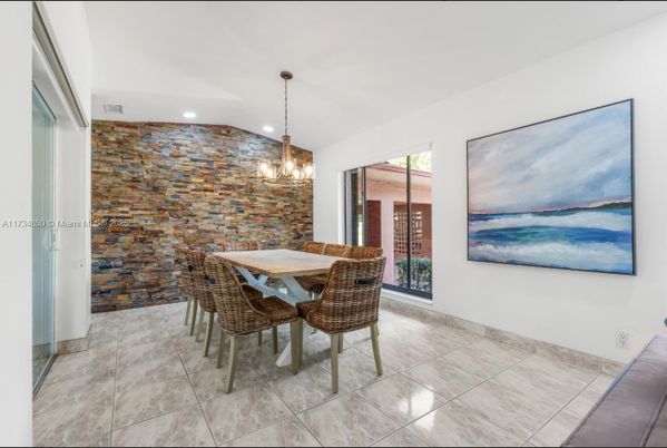 Chandelier, Dining room, Interior, Pendant Lights, Recessed Lighting, Stone Walls