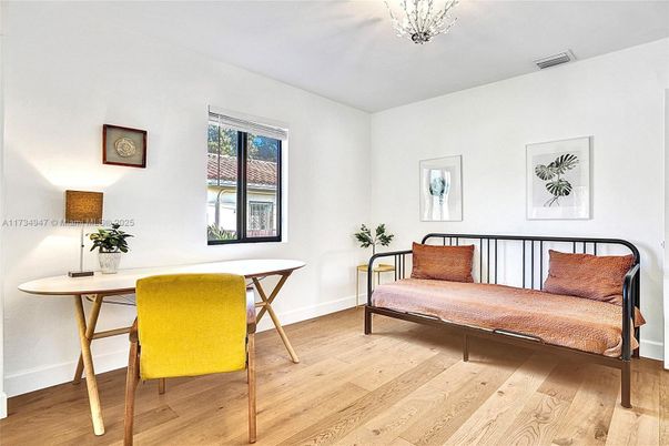 Bedroom, Chandelier, Home Office, Interior, Wood Texture Flooring