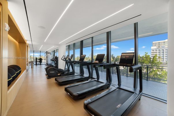Fitness Equipment, Gym, Interior, Recessed Lighting, Wood Texture Flooring