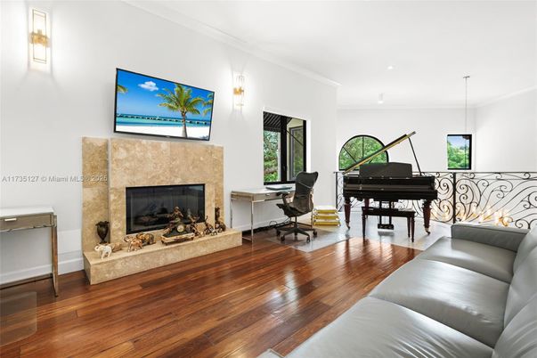 Fireplace, Home Office, Interior, Living room, Piano, Wood Texture Flooring