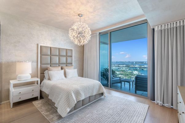 Bedroom, Interior, Pendant Lights, Water, Wood Texture Flooring