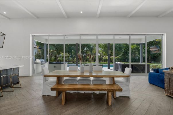 Dining room, Interior, Recessed Lighting, Wood Texture Flooring