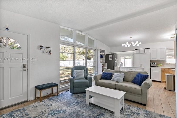 Interior, Kitchen, Living room, Pendant Lights, Wood Texture Flooring