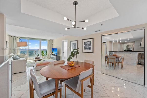 Dining room, Interior, Kitchen, Living room, Marble, Pendant Lights, Recessed Lighting, Water