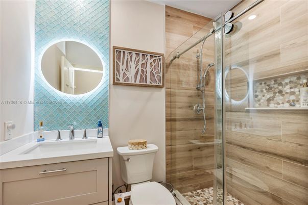 Bathroom, Glass Shower, Interior, Recessed Lighting