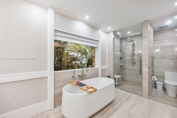 Bathroom, Free Standing Baths, Glass Shower, Interior, Recessed Lighting