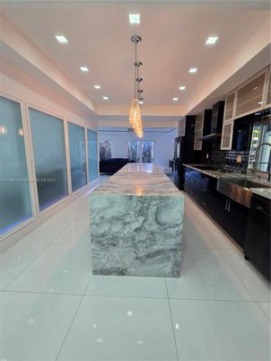 Chandelier, Interior, Kitchen, Pendant Lights, Recessed Lighting, Stainless Steel Appliances