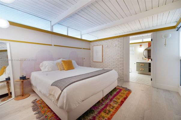 Bedroom, Interior, Stone Walls, Wood Texture Flooring