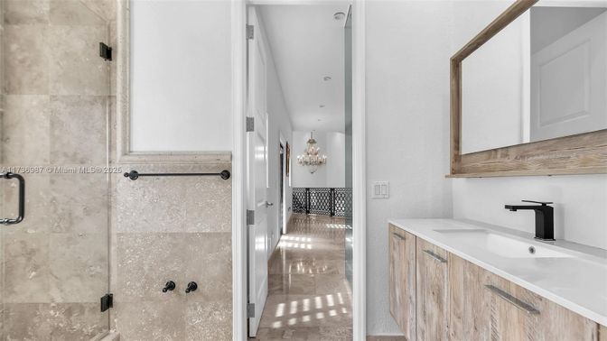Bathroom, Chandelier, Glass Shower, Interior
