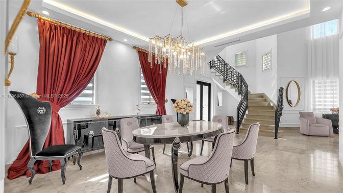 Chandelier, Dining room, Interior, Marble, Recessed Lighting