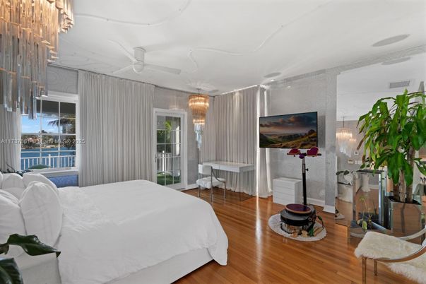 Bedroom, Chandelier, Interior, Wood Texture Flooring