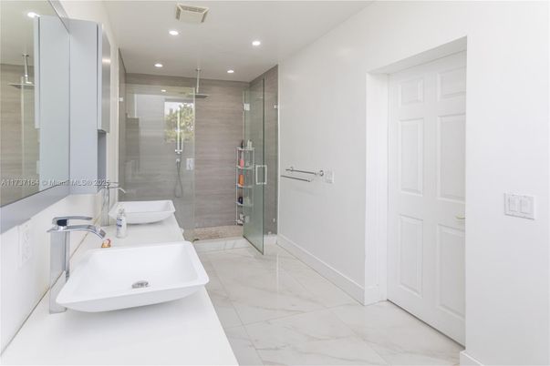 Bathroom, Free Standing Baths, Glass Shower, Interior, Marble, Recessed Lighting