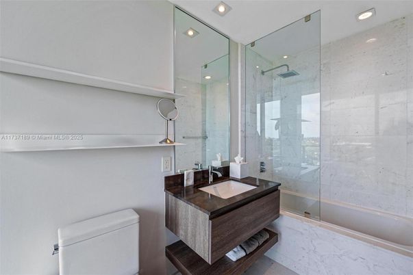 Bathroom, Glass Shower, Interior, Marble, Recessed Lighting