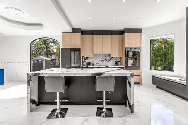 Interior, Kitchen, Marble, Recessed Lighting, Stainless Steel Appliances