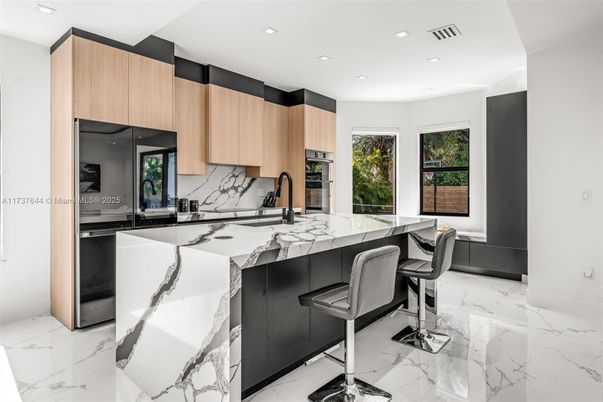 Interior, Kitchen, Marble, Recessed Lighting, Stainless Steel Appliances
