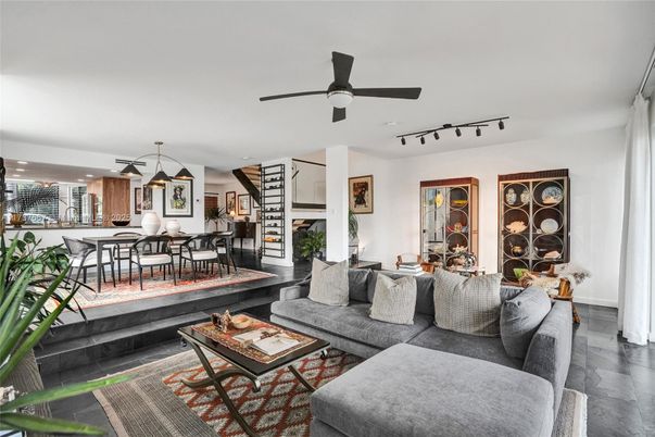 Dining room, Interior, Kitchen, Living room, Pendant Lights, Recessed Lighting, Wood Texture Flooring