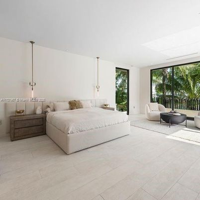 Bedroom, Interior, Pendant Lights, Wood Texture Flooring