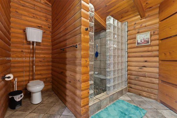 Bathroom, Glass Shower, Interior, Wooden Walls