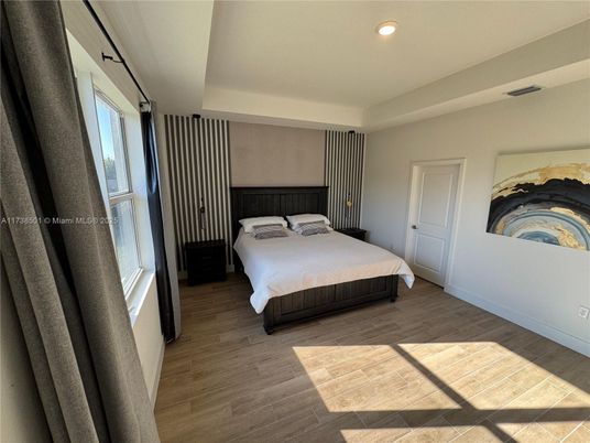 Bedroom, Interior, Recessed Lighting, Wood Texture Flooring