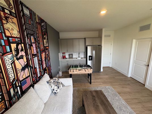 Interior, Kitchen, Living room, Recessed Lighting, Stainless Steel Appliances, Wood Texture Flooring