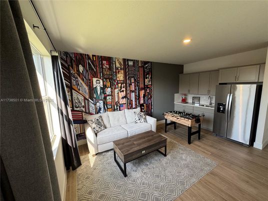 Interior, Kitchen, Living room, Recessed Lighting, Wood Texture Flooring