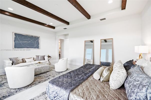 Bedroom, Interior, Living room, Recessed Lighting, Wooden Beams