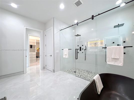 Bathroom, Glass Shower, Interior, Recessed Lighting