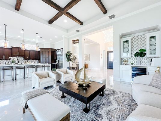 Interior, Kitchen, Living room, Pendant Lights, Recessed Lighting, Stainless Steel Appliances, Wooden Beams