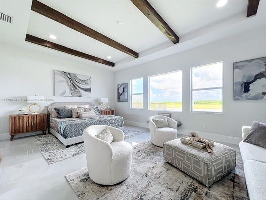 Bedroom, Interior, Recessed Lighting, Wooden Beams