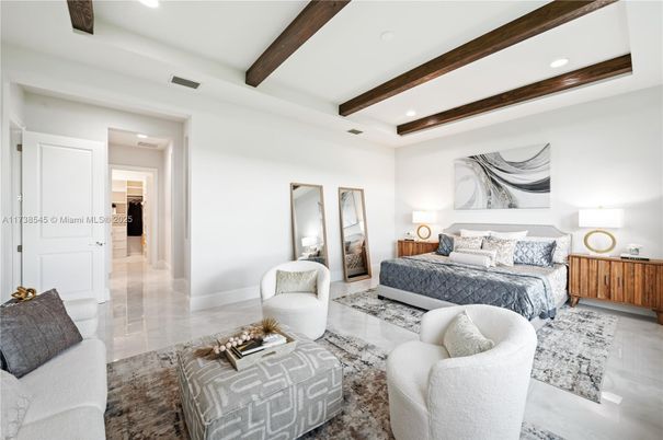 Bedroom, Interior, Recessed Lighting, Wooden Beams