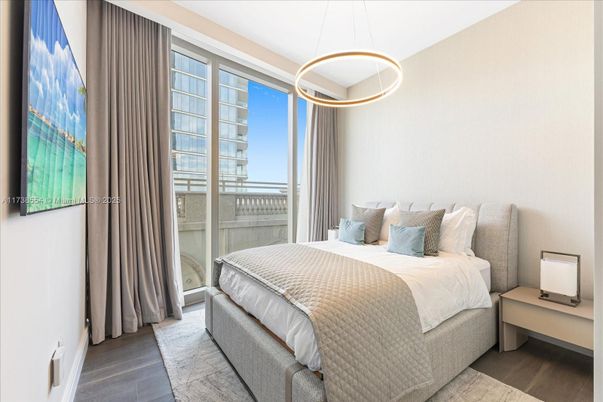 Bedroom, Interior, Pendant Lights, Wood Texture Flooring