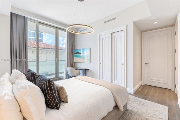 Bedroom, Interior, Pendant Lights, Recessed Lighting, Wood Texture Flooring