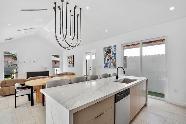 Interior, Kitchen, Living room, Pendant Lights, Recessed Lighting, Stainless Steel Appliances, Wood Texture Flooring