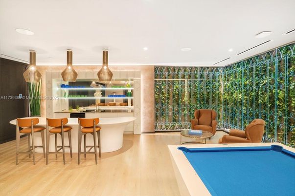 Billiard Table, Game Room, Interior, Recessed Lighting, Wood Texture Flooring
