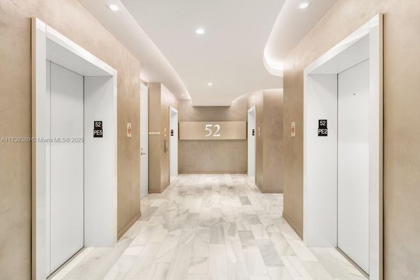 Elevator, Interior, Marble, Recessed Lighting