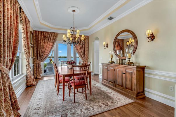 Chandelier, Dining room, Interior, Water, Wood Texture Flooring