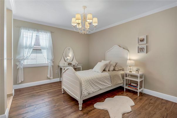 Bedroom, Chandelier, Interior, Wood Texture Flooring